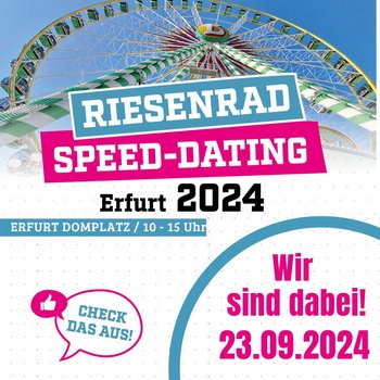 Wir suchen dich! 🔍

Besuch uns am 23.09.2024 auf dem Domplatz Erfurt von 10:00 bis 15:00 Uhr zum Bewerber-Speed-Dating im Riesenrad! 🎡

Fahre eine Runde Riesenrad mit unseren Kolleg:innen vor Ort und stelle alle deine Fragen rund um deine...